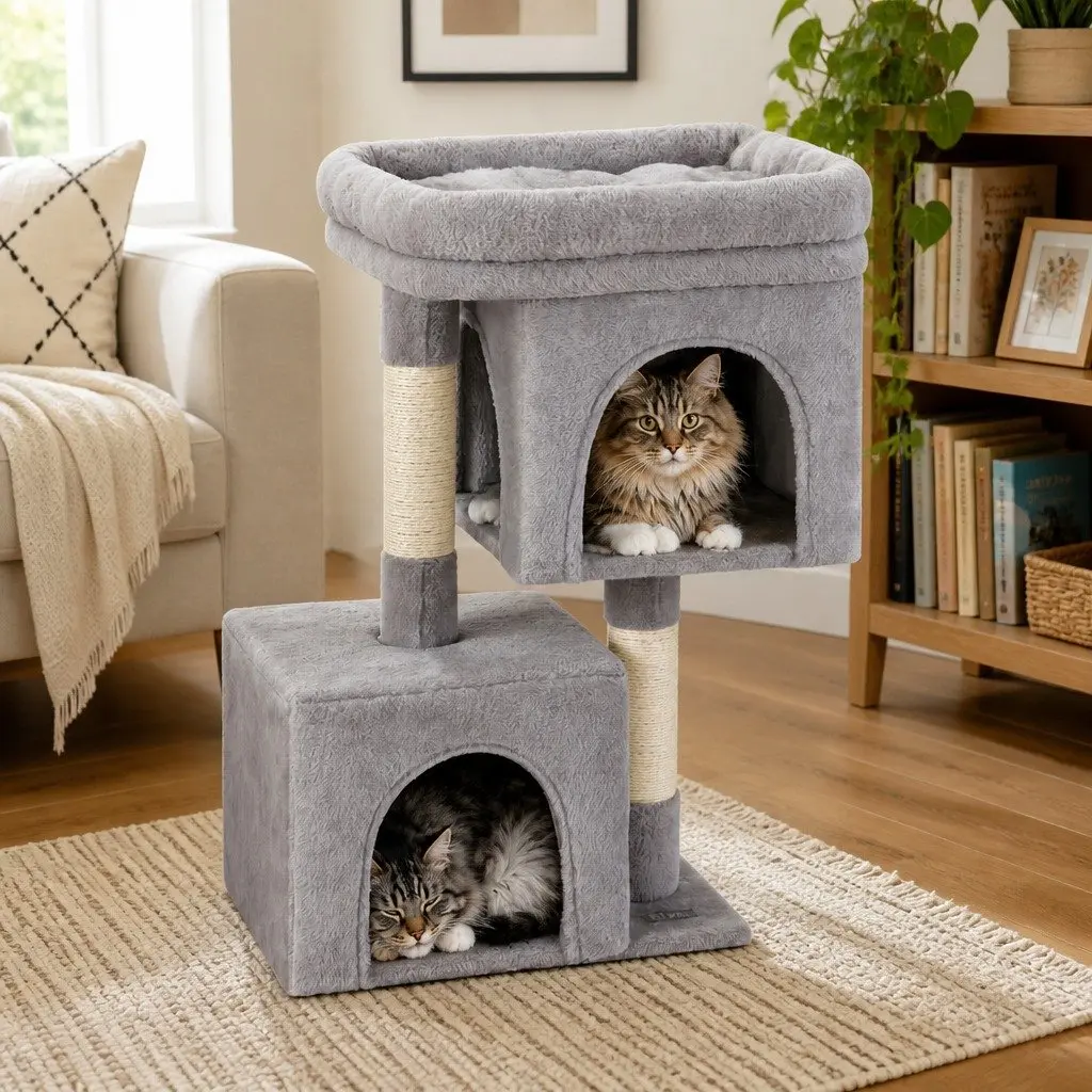 Cat Tree 67cm Multi-Level Scratching Post Condo House Light Grey
