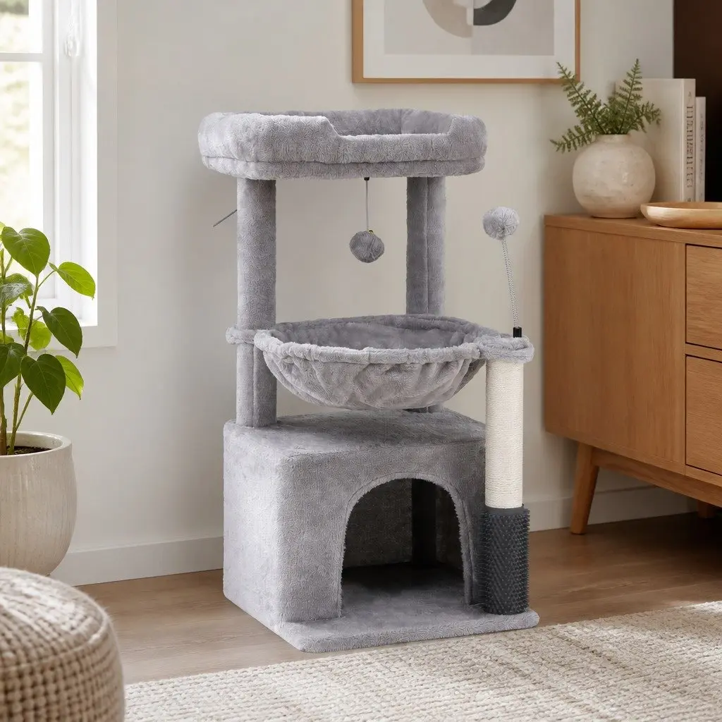 Cat Tree Tower 82cm Multi-Level Platform Scratching Post with Plush Cover and Sisal Posts