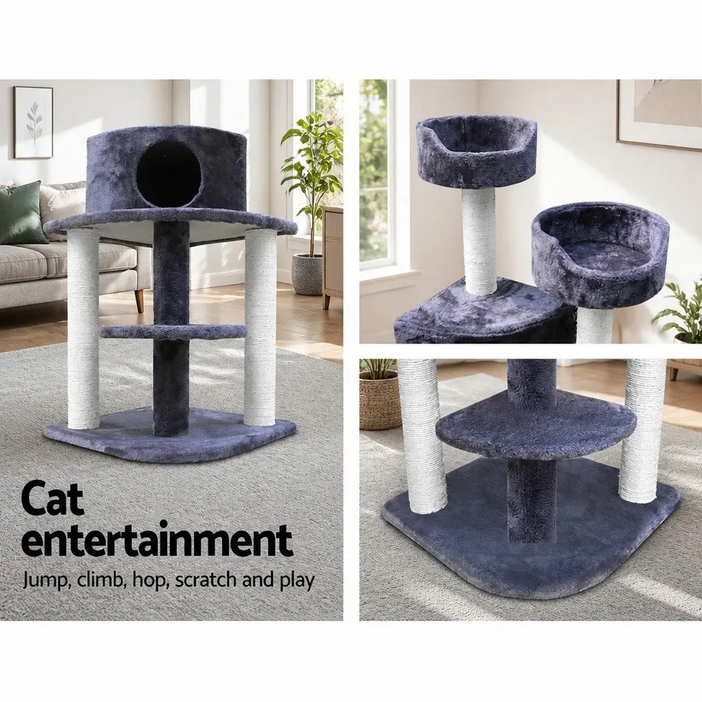Cat Tree 126cm Multi-Level Scratching Post Condo House Grey