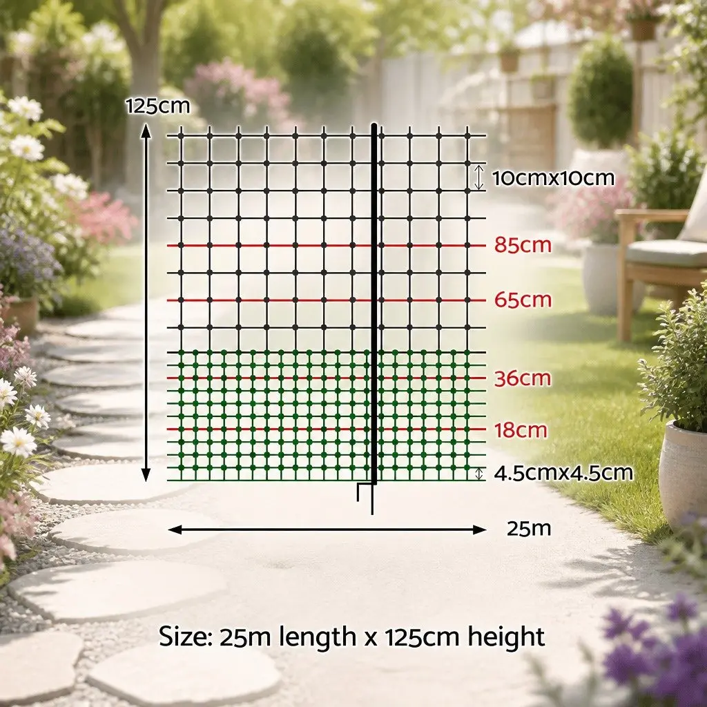 Poultry Electric Fence Net 25M x 125CM Electrified Predator Protection Netting