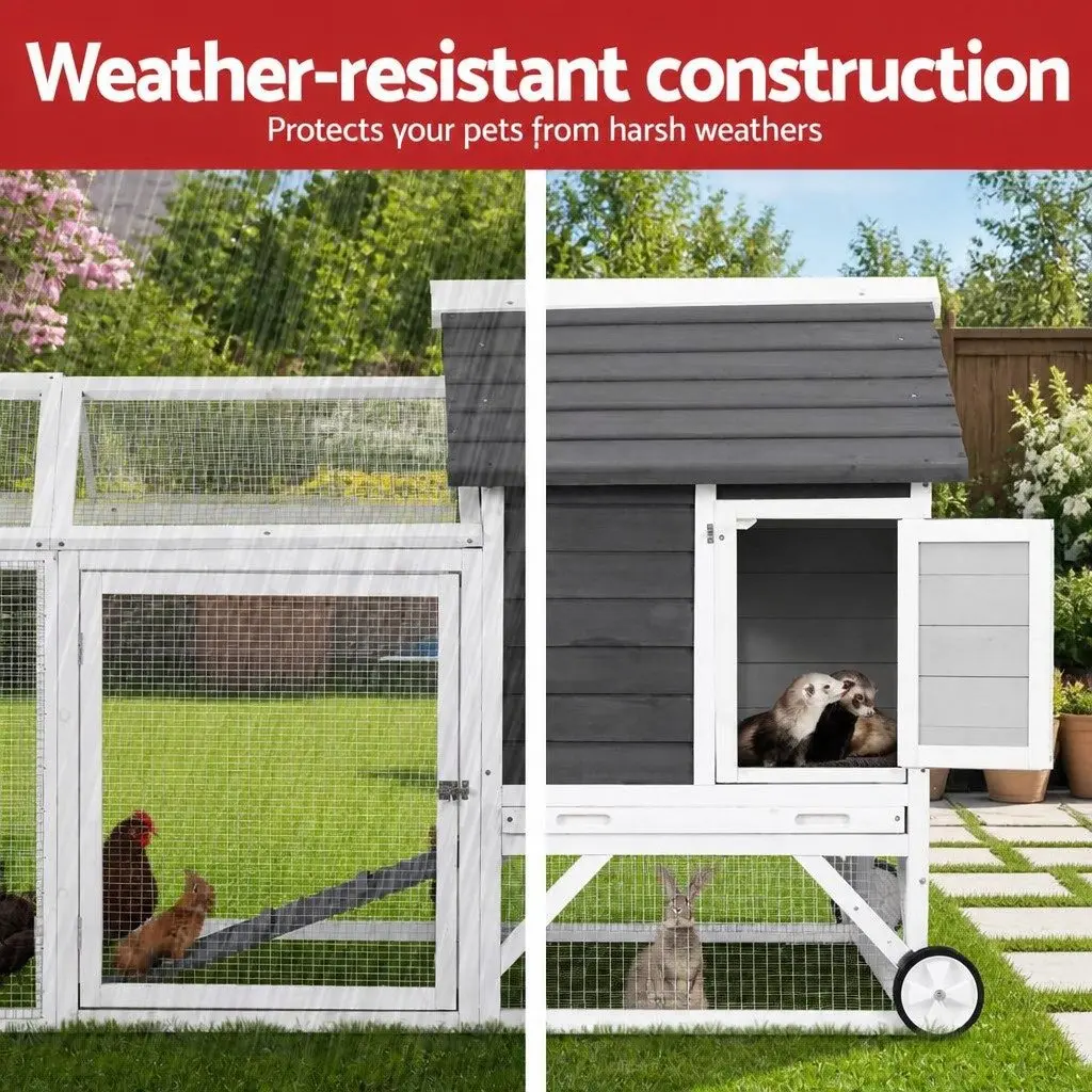 Wooden Chicken Coop Rabbit Hutch Extra Large Outdoor Run Bunny Cage House
