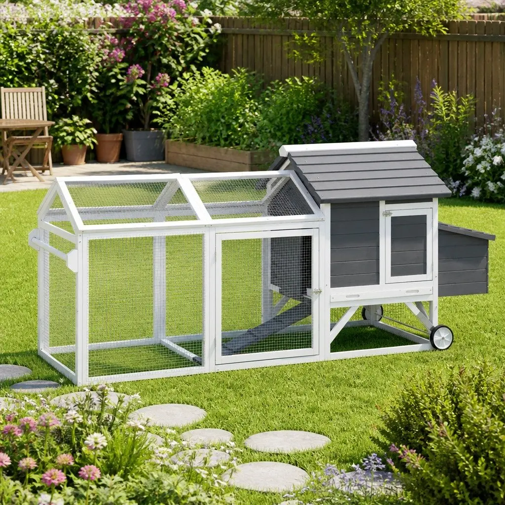 Wooden Chicken Coop Rabbit Hutch Extra Large Outdoor Run Bunny Cage House