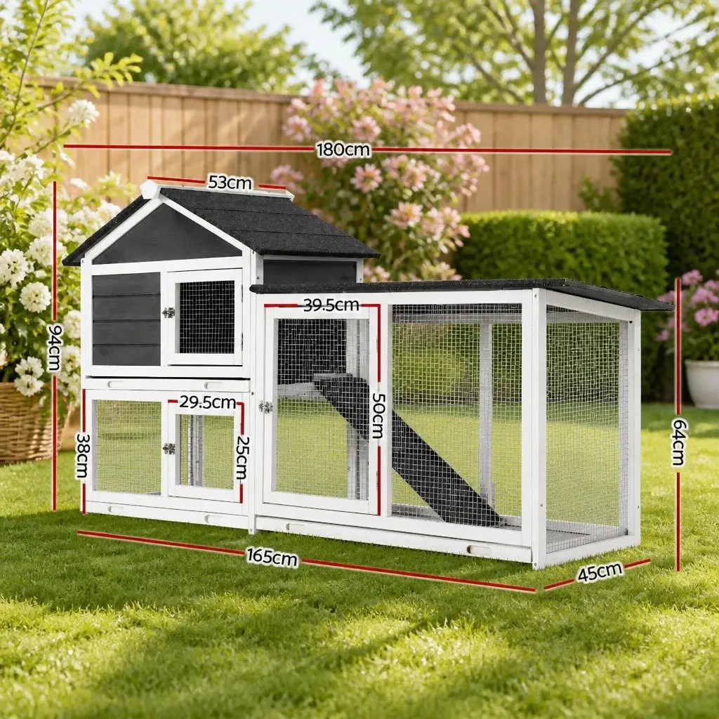 Chicken Coop Rabbit Hutch Wooden Run Cage House Extra Large with Ramp Door