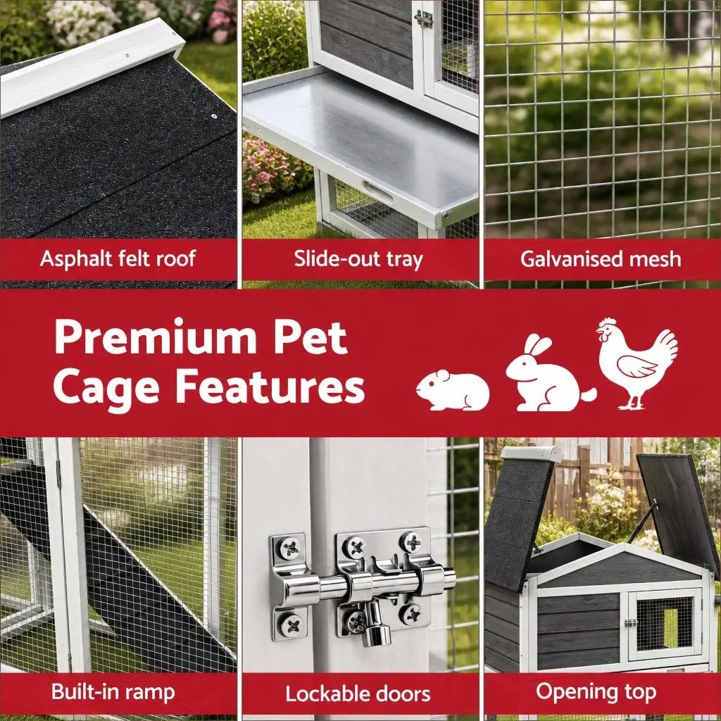 Chicken Coop Rabbit Hutch Wooden Run Cage House Extra Large with Ramp Door