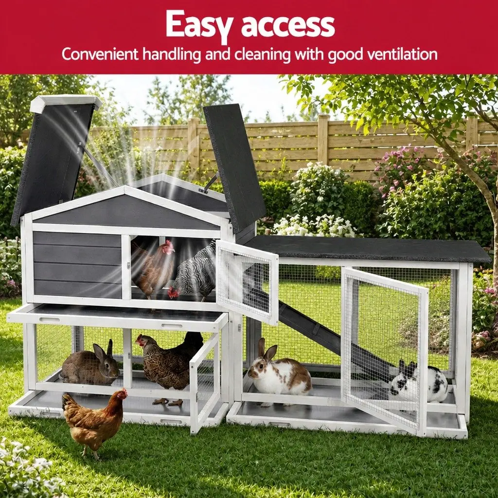 Chicken Coop Rabbit Hutch Wooden Run Cage House Extra Large with Ramp Door