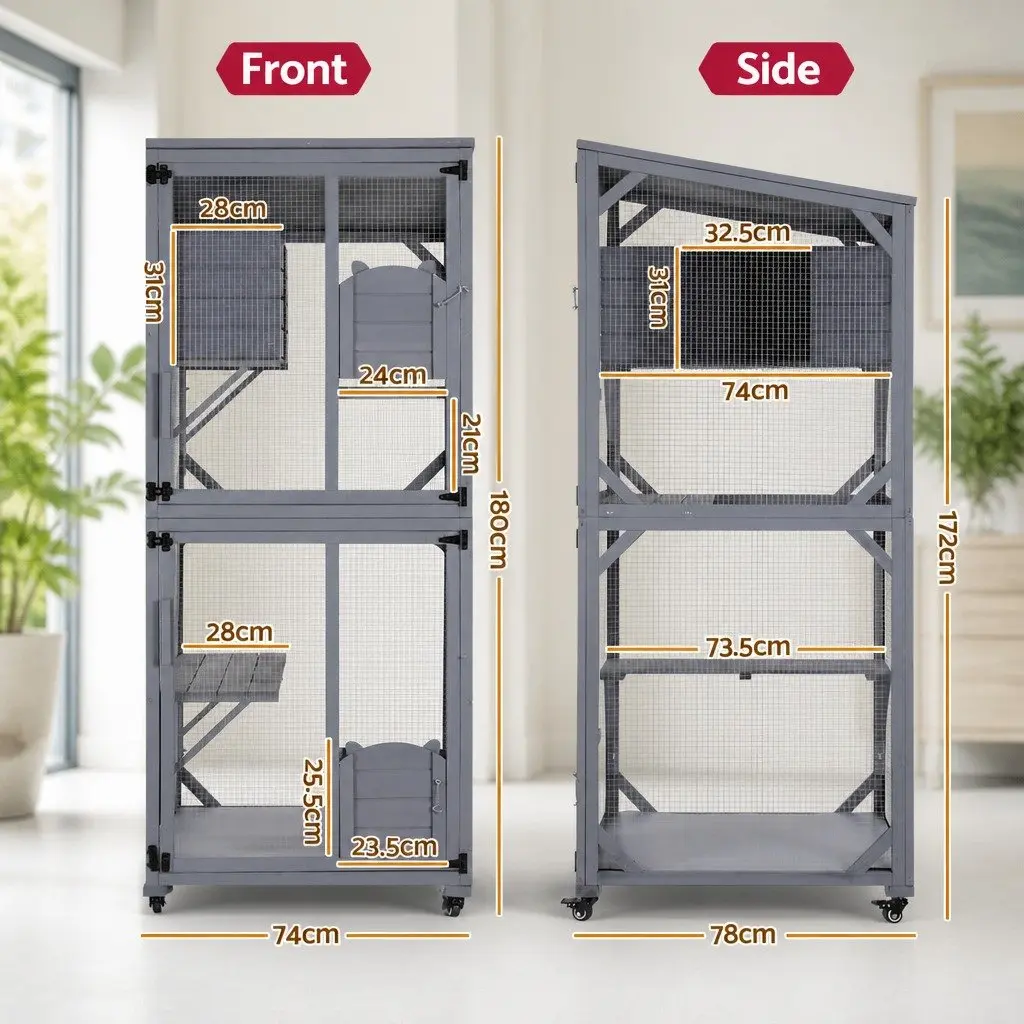 Cat House 180cm Multi-Tier Wooden Pet Hutch with Climbing Space and Top Rest House