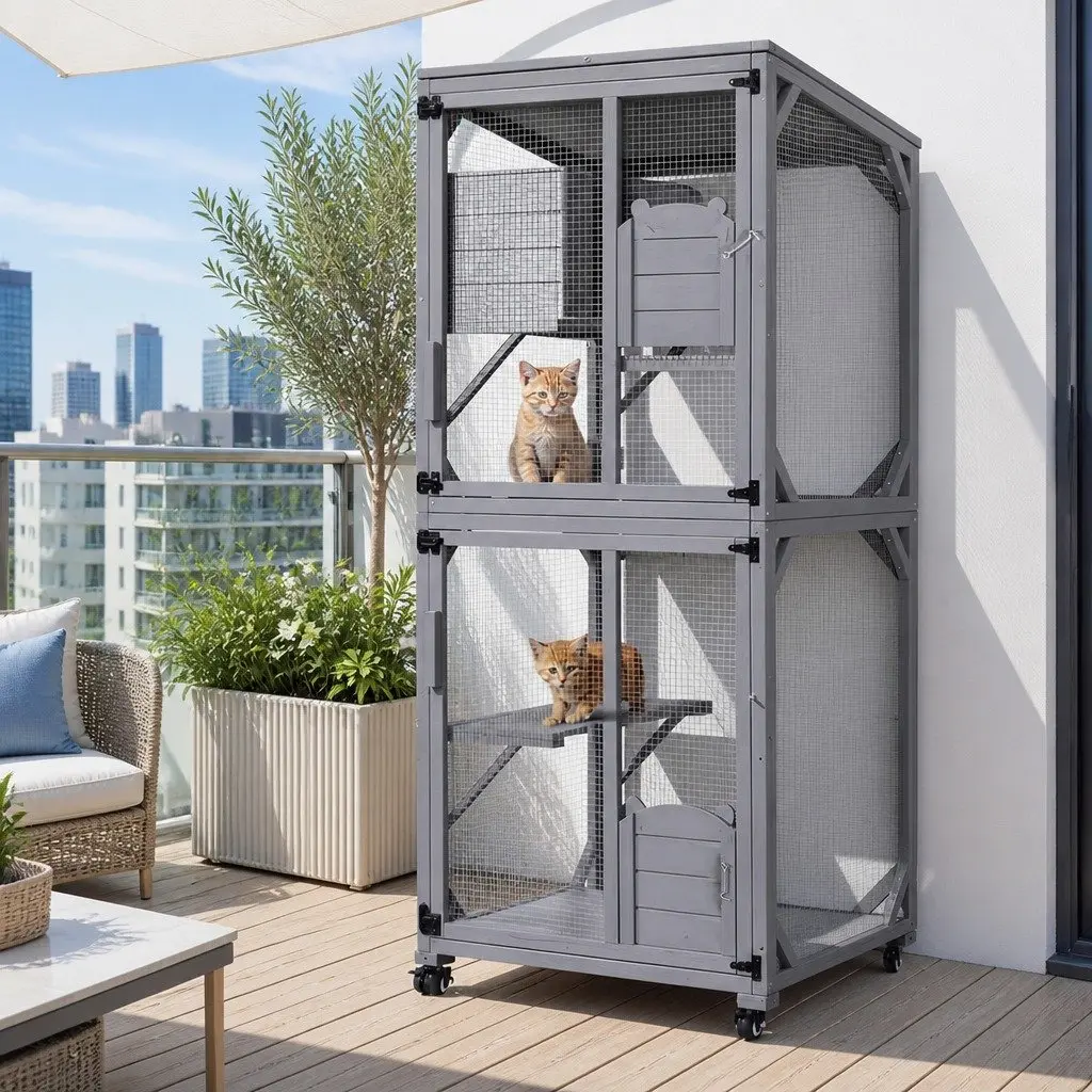 Cat House 180cm Multi-Tier Wooden Pet Hutch with Climbing Space and Top Rest House