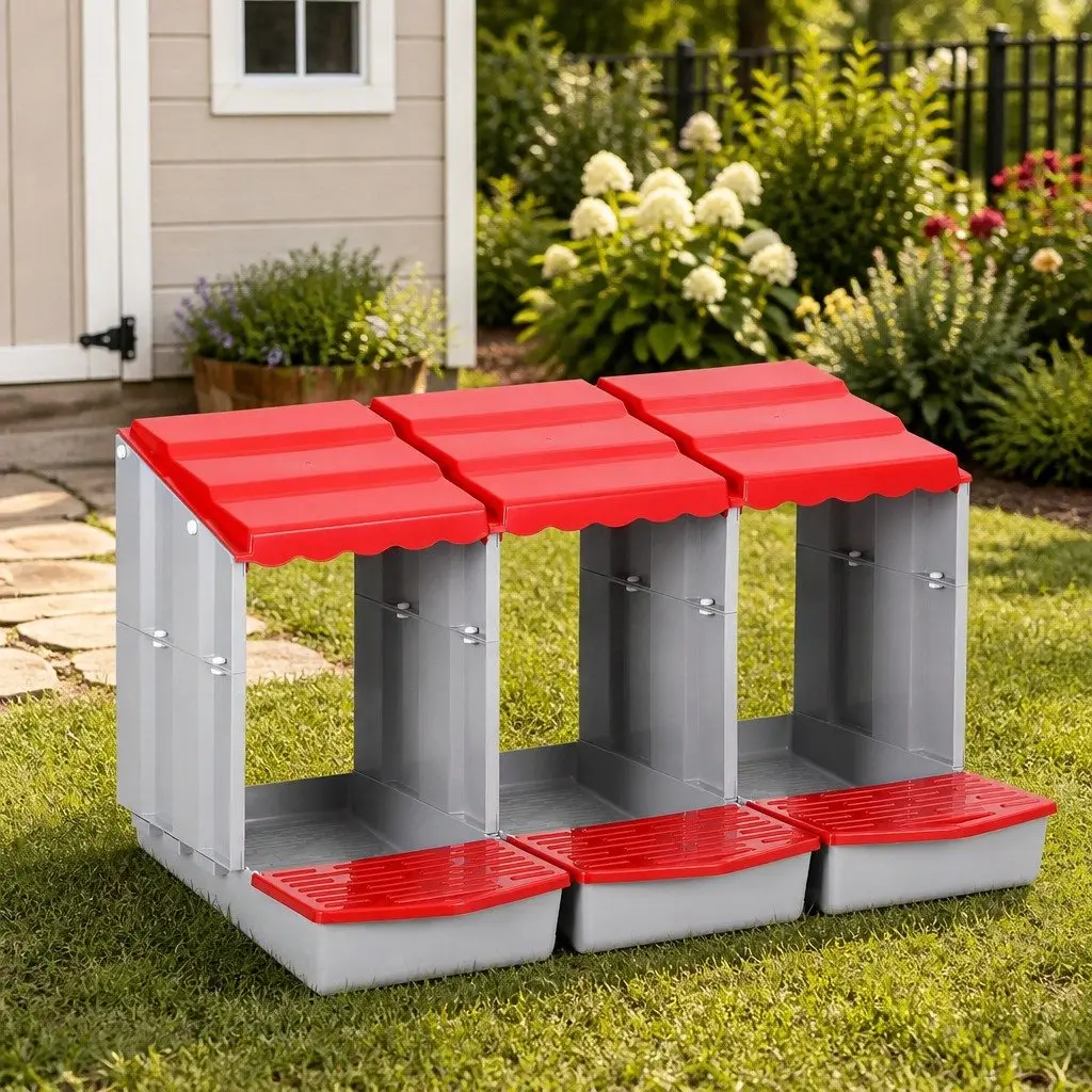 Chicken Nesting Box 3 Hole Roll Away Egg Collection System Red