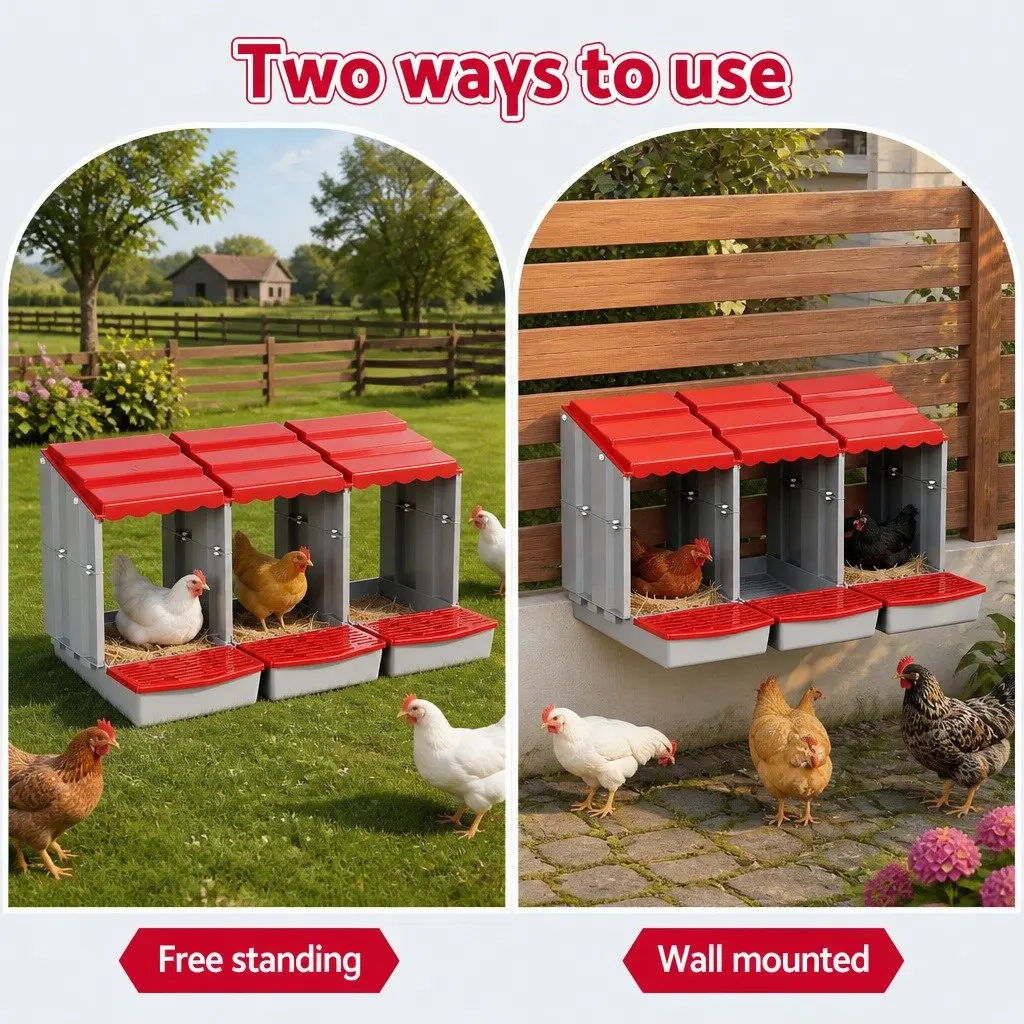 Chicken Nesting Box 3 Hole Roll Away Egg Collection System Red
