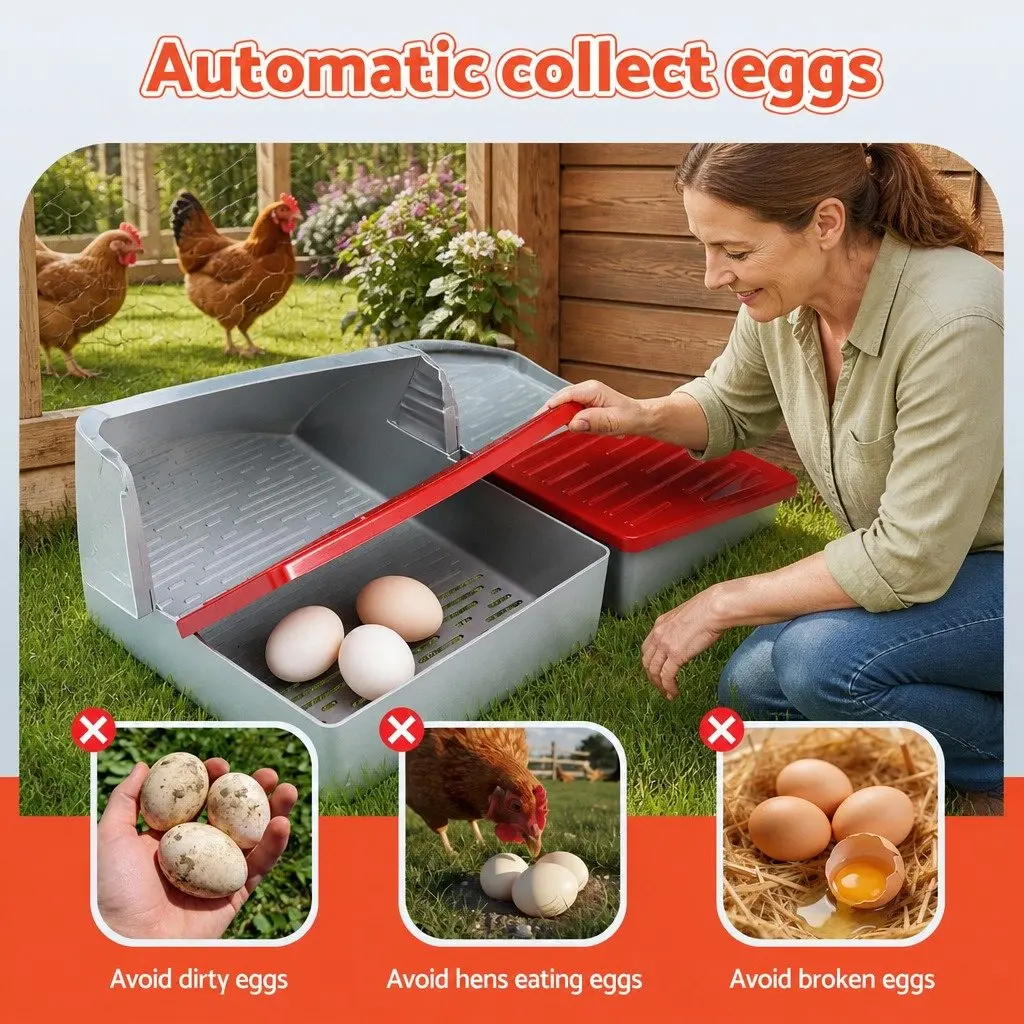 Chicken Nesting Box 3 Hole Roll Away Egg Collection System Red