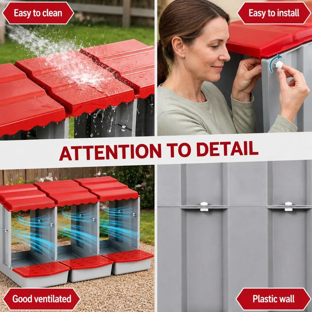 Chicken Nesting Box 3 Hole Roll Away Egg Collection System Red