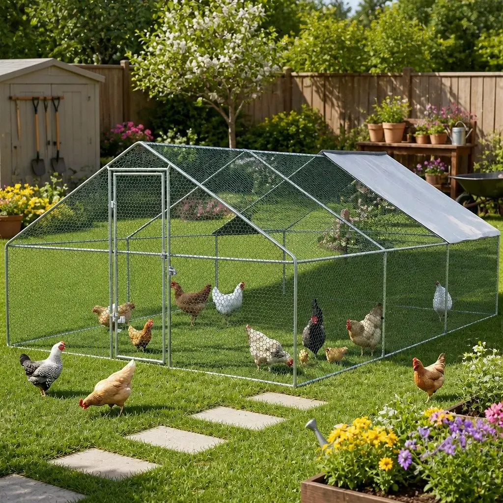 Chicken Coop Cage 3m x 6m x 2m Walk-in Galvanised Steel Frame Poultry Enclosure