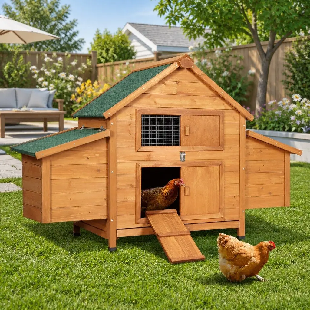 Large Chicken Coop 150cm Wooden Pet House with Ramp and Integrated Play Area