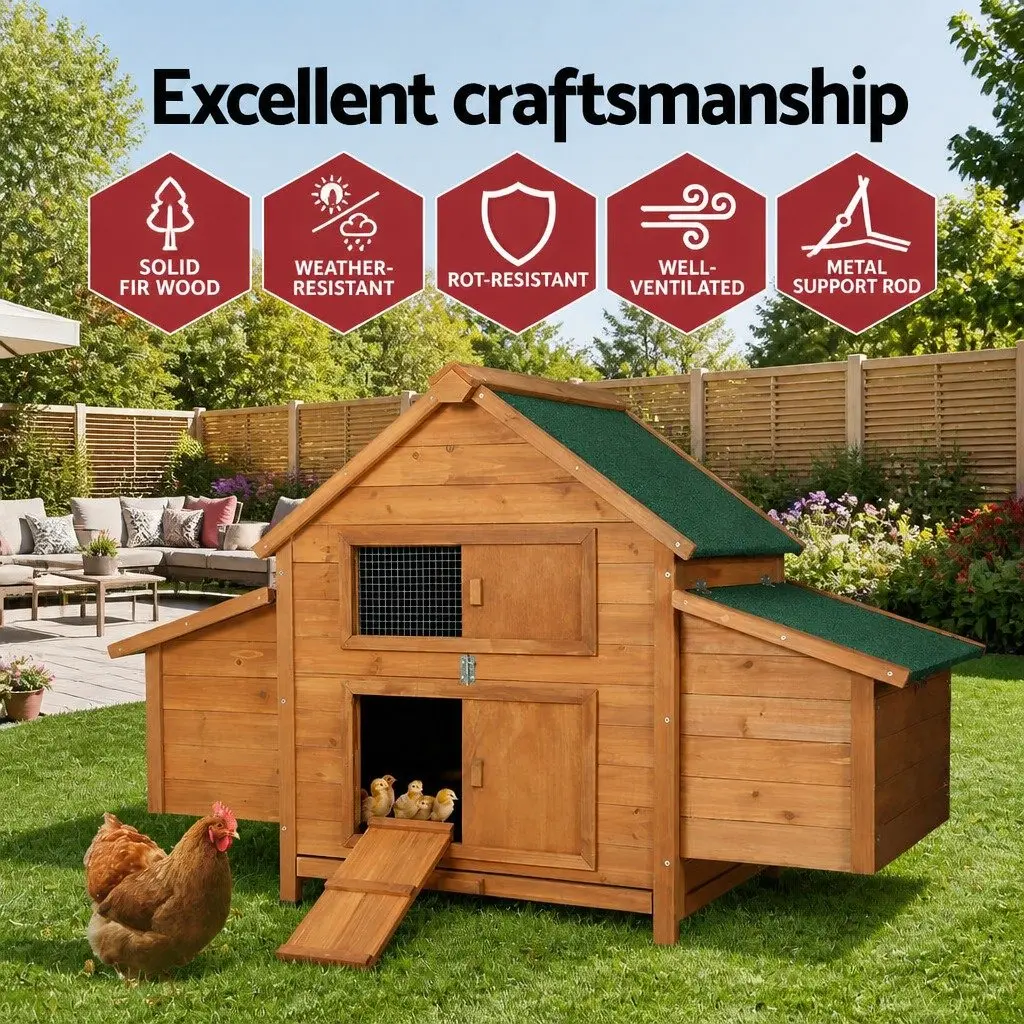 Large Chicken Coop 150cm Wooden Pet House with Ramp and Integrated Play Area