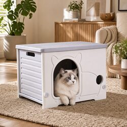 Cat House Enclosed Shelter Stackable Bench Box Pet Carrier Indoor Outdoor Grey