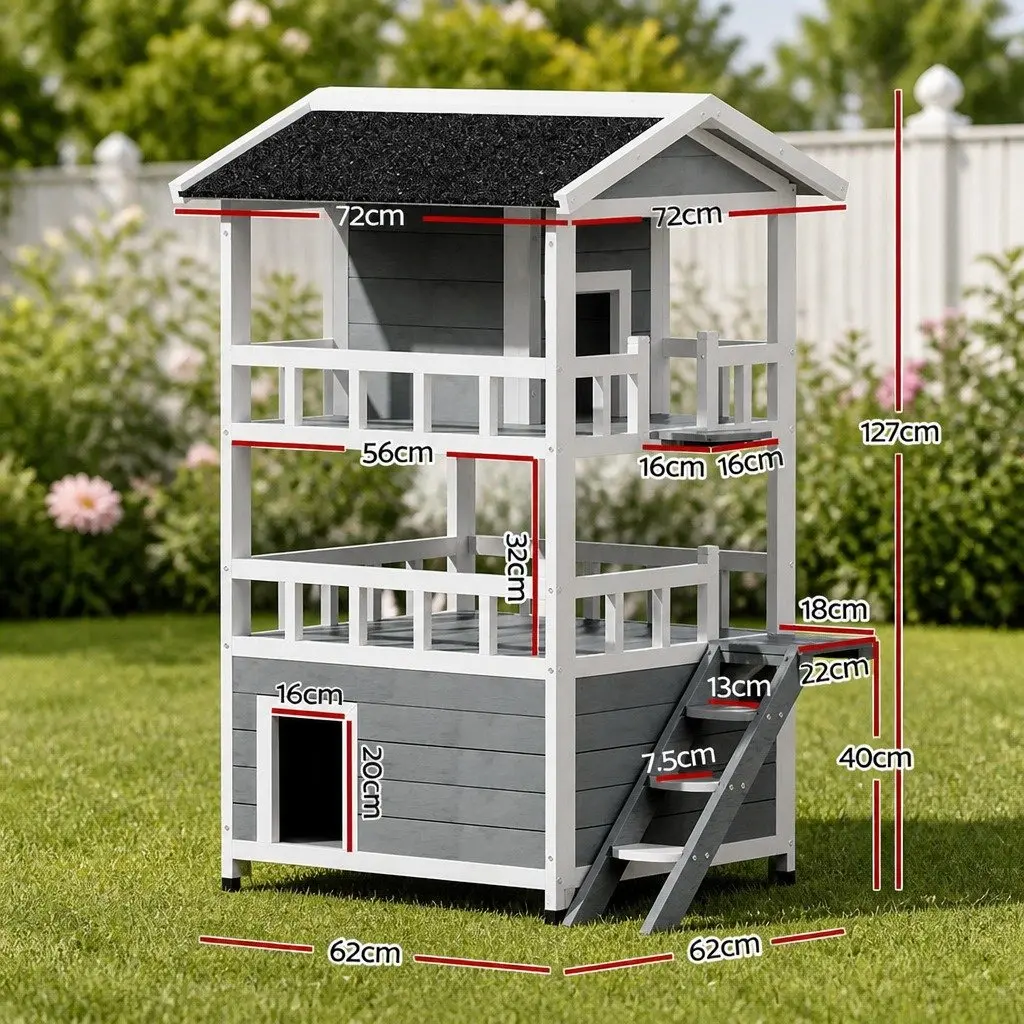Wooden Cat House Rabbit Hutch Small Animal Shelter Outdoor Indoor Pet Condo