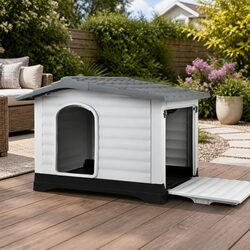 Extra Large Dog Kennel Outdoor Grey Plastic Pet Shelter House Cabin XL