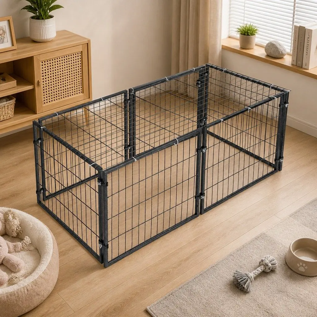 Dog Crate 129cm Black Metal Heavy-Duty Construction Secure Top Flexible Door