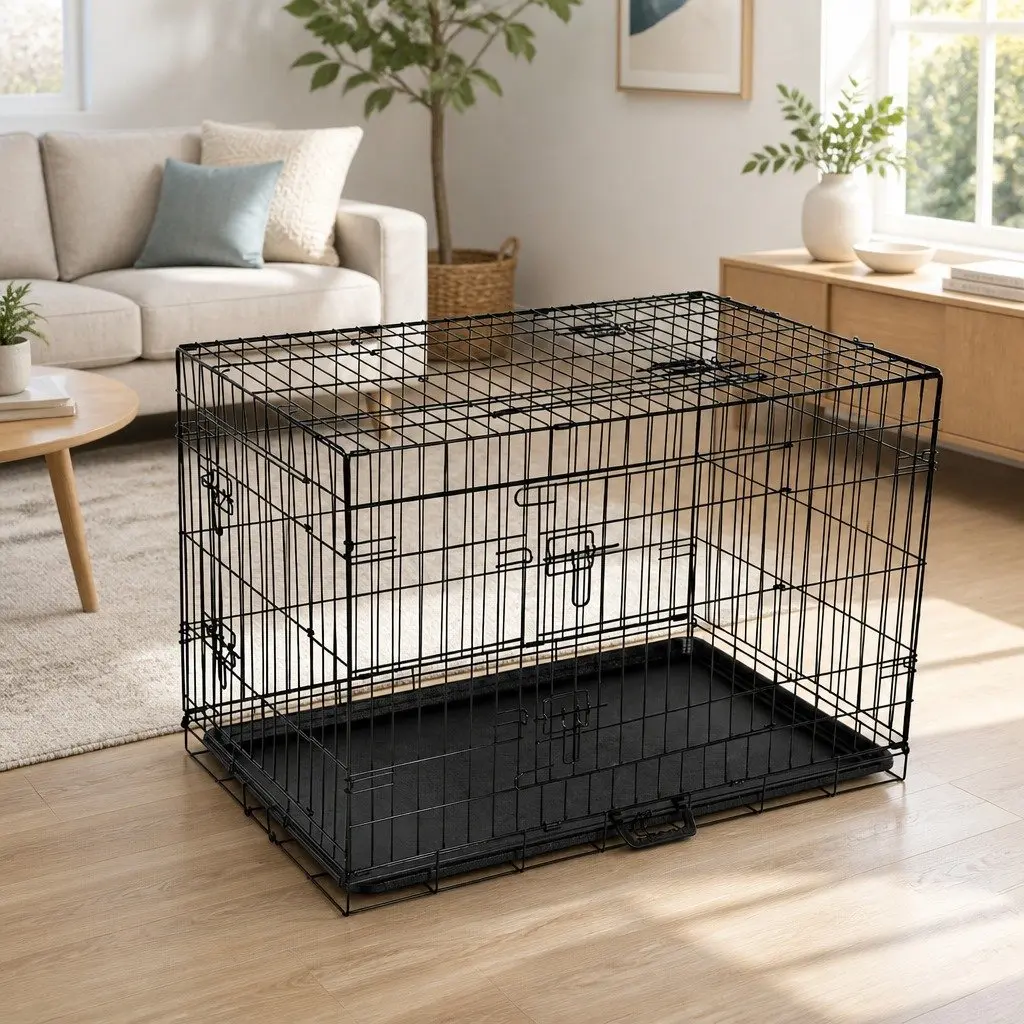 Dog Cage 36 Inch Foldable 3 Door Medium Pet Black