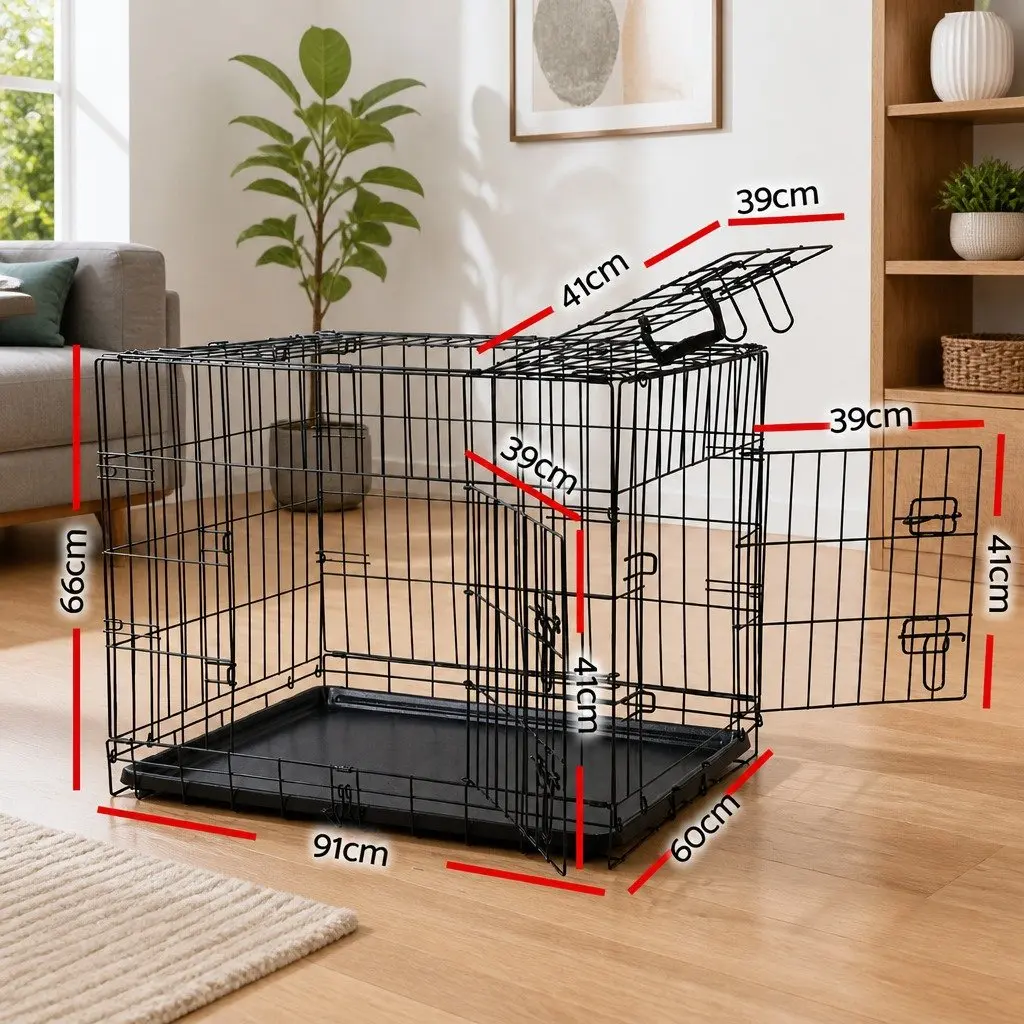 Dog Cage 36 Inch Foldable 3 Door Medium Pet Black