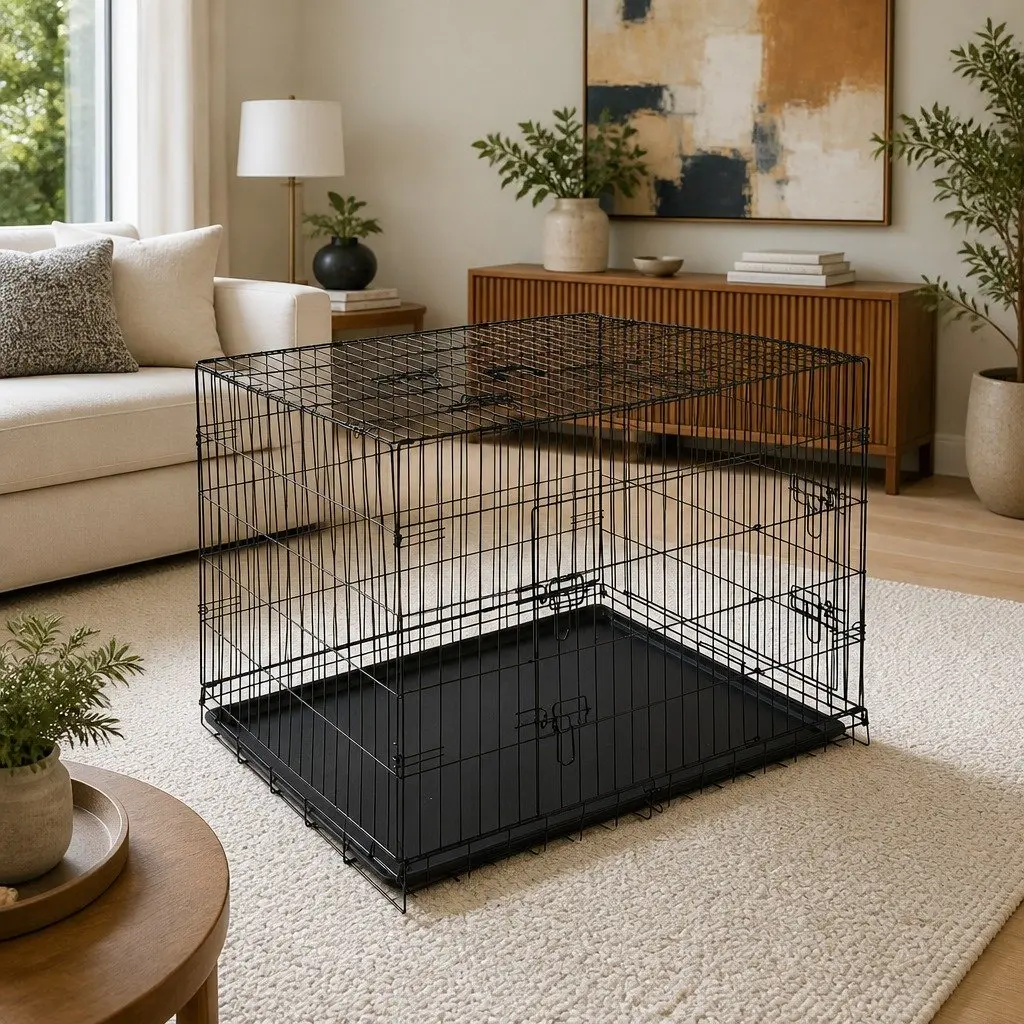 Large Dog Cage 48 Inch Foldable with 3 Access Doors