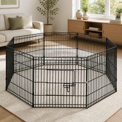 8 Panel Dog Playpen Pet Fence Exercise Cage Enclosure Pen 24" Black Foldable