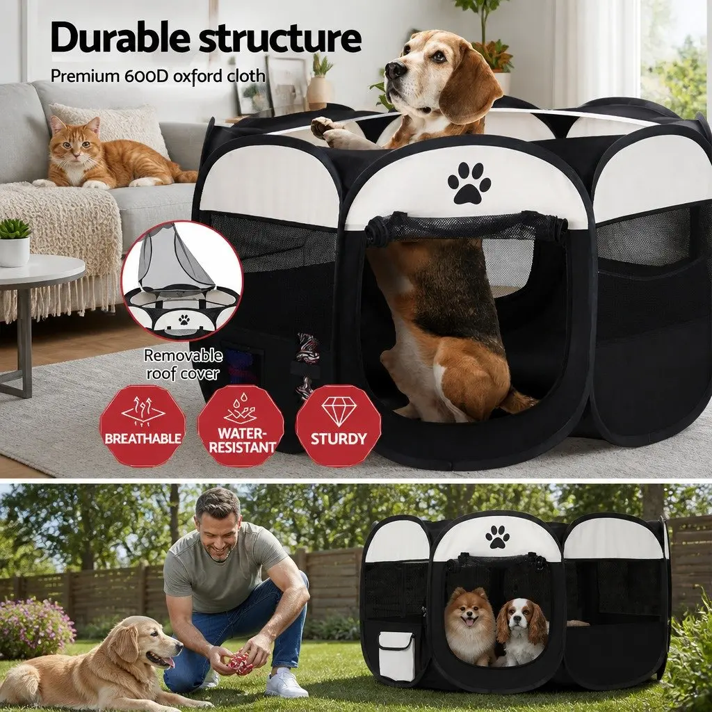 Pet Playpen Tent 3XL Foldable Durable Oxford Cloth with Zippered Openings and Removable Roof Cover