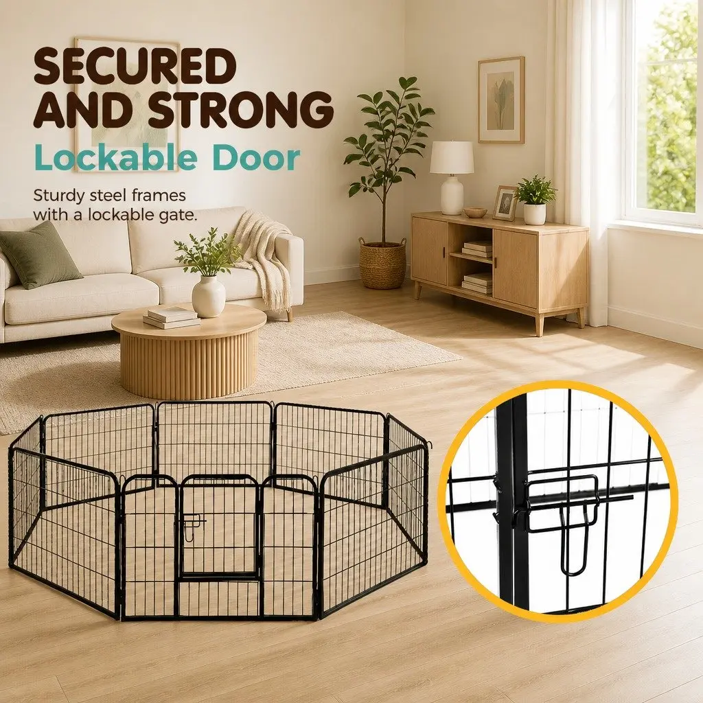 Metal Pet Playpen 24" 8 Panel Foldable Lockable Exercise Enclosure Fence