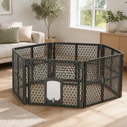 Dog Playpen Enclosure 6 Panel Pet Fence Plastic Play Pen Brown Foldable