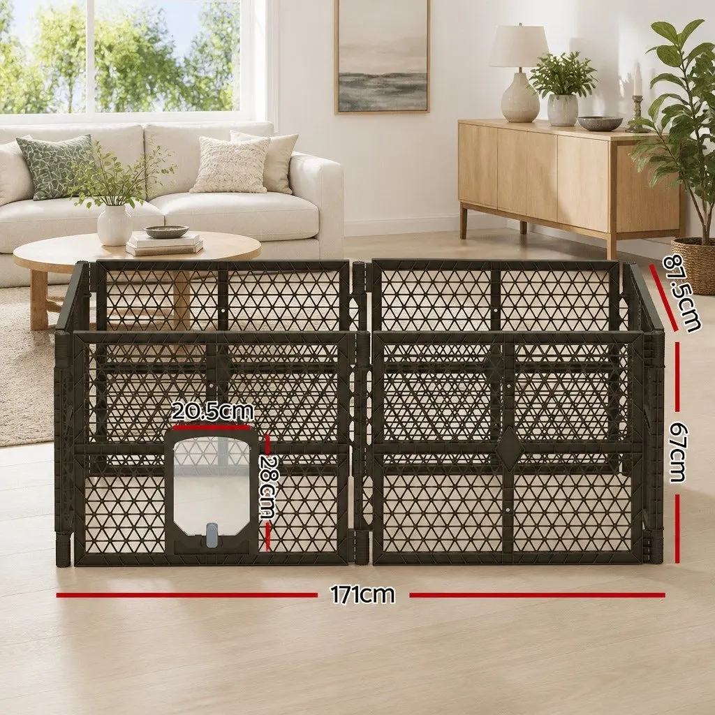 Dog Playpen 6 Panel Foldable Plastic Enclosure Brown