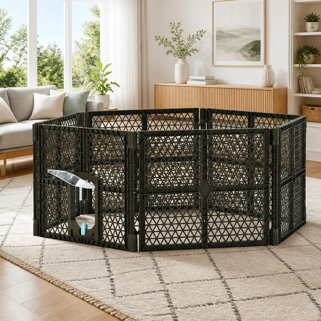 Dog Playpen 6 Panel Foldable Plastic Enclosure Brown