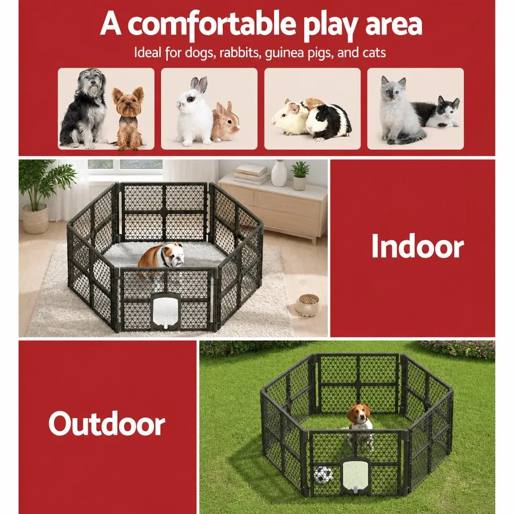 Dog Playpen 6 Panel Foldable Plastic Enclosure Brown