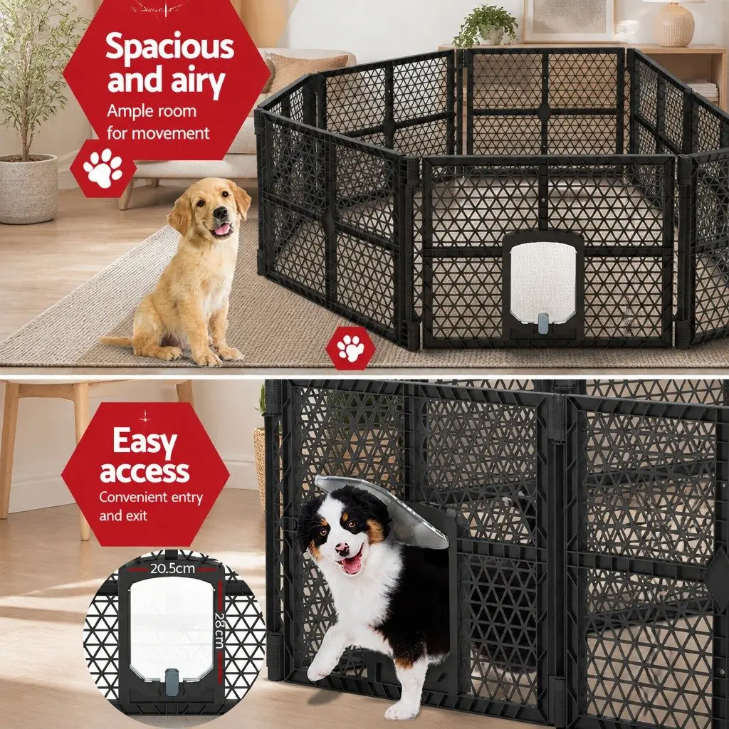 Dog Playpen 8 Panel Foldable Plastic Enclosure Brown