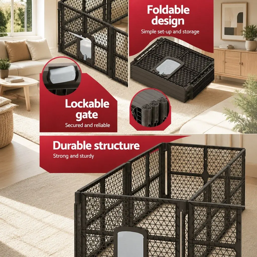 Dog Playpen 8 Panel Foldable Plastic Enclosure Brown