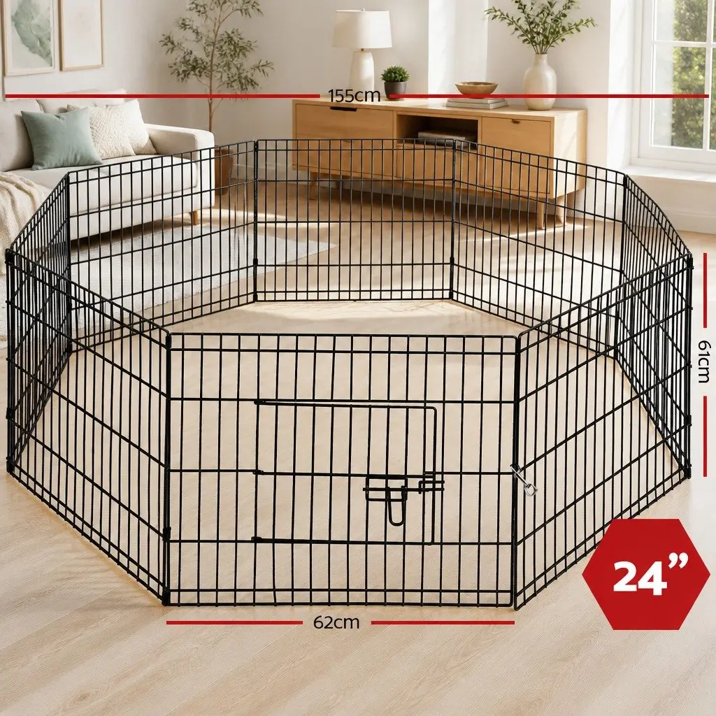 8 Panel Pet Playpen 24 Inch Foldable Exercise Pen Fence Enclosure for Dogs Cats Rabbits