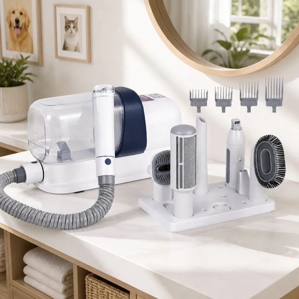 Pet Grooming Supplies 7-in-1 Vacuum Hair Dryer Clipper Brushes for Dog Cat Cleaning Tool