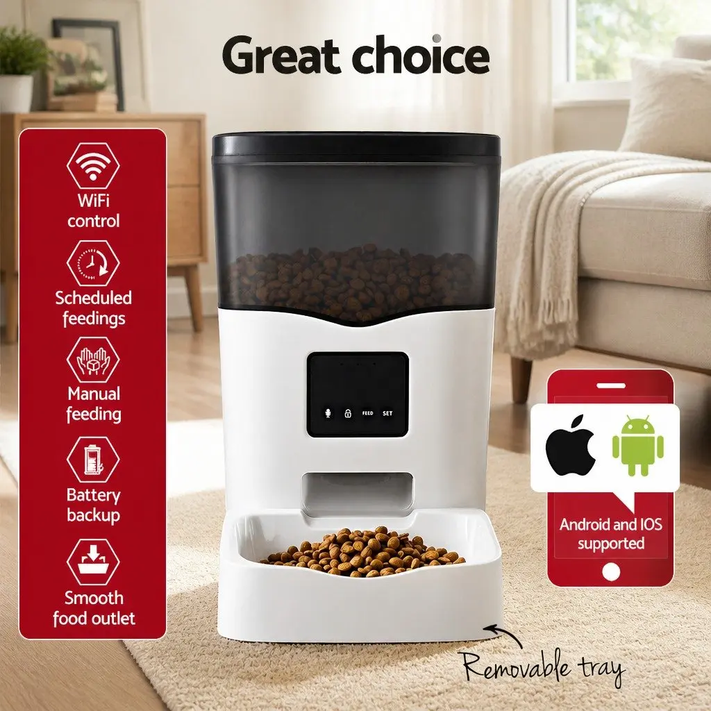 Automatic Pet Feeder 3L WiFi Smart Dog Cat Food Dispenser with Flexible Scheduling and Dual Power Options