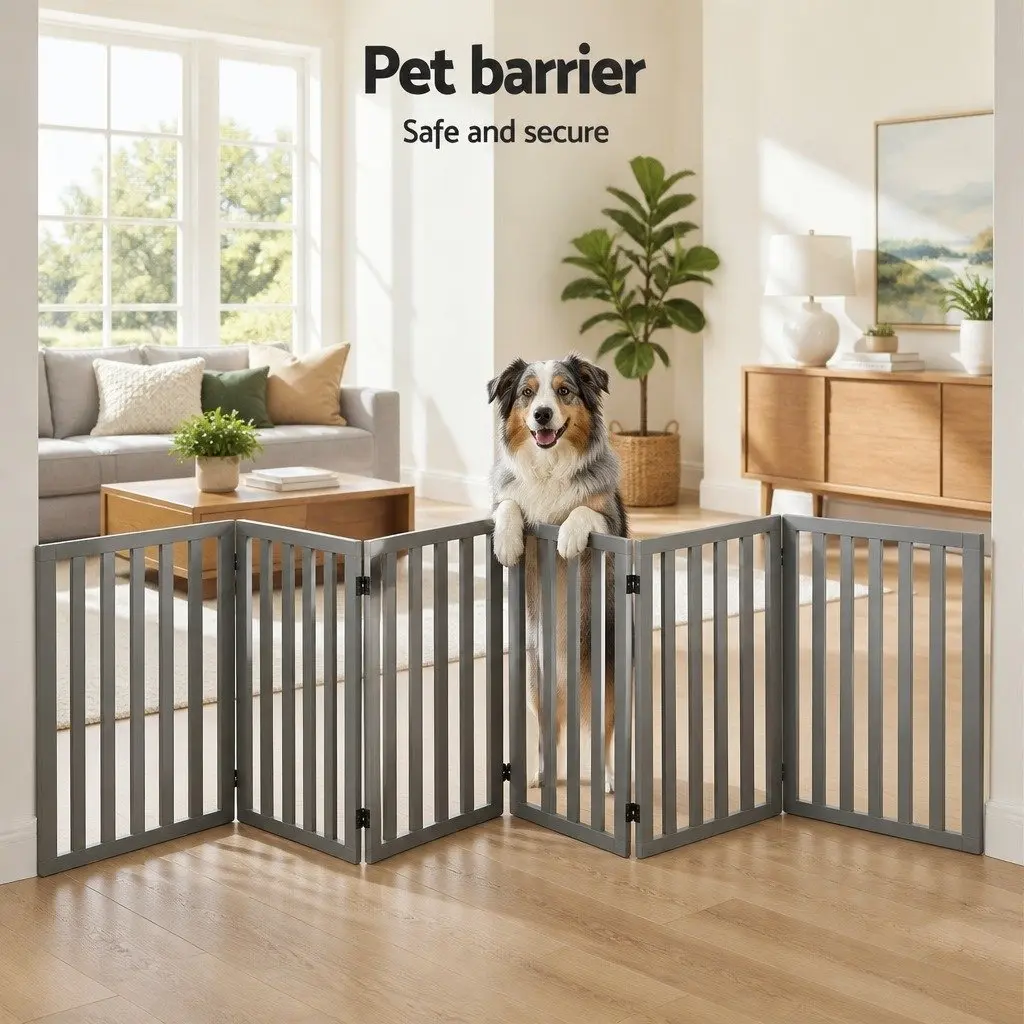 Dog Playpen 6 Panels Foldable Wooden Safety Fence