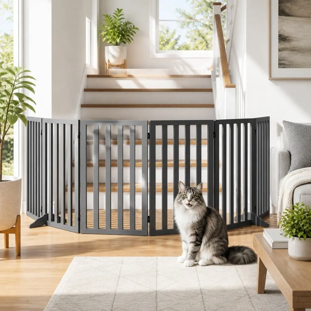Dog Playpen 6 Panels Foldable Wooden Safety Fence