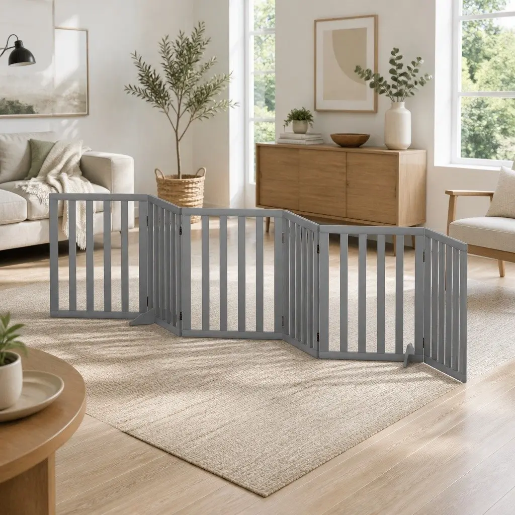 Dog Playpen Enclosure 6 Panel Foldable Grey Pet Fence
