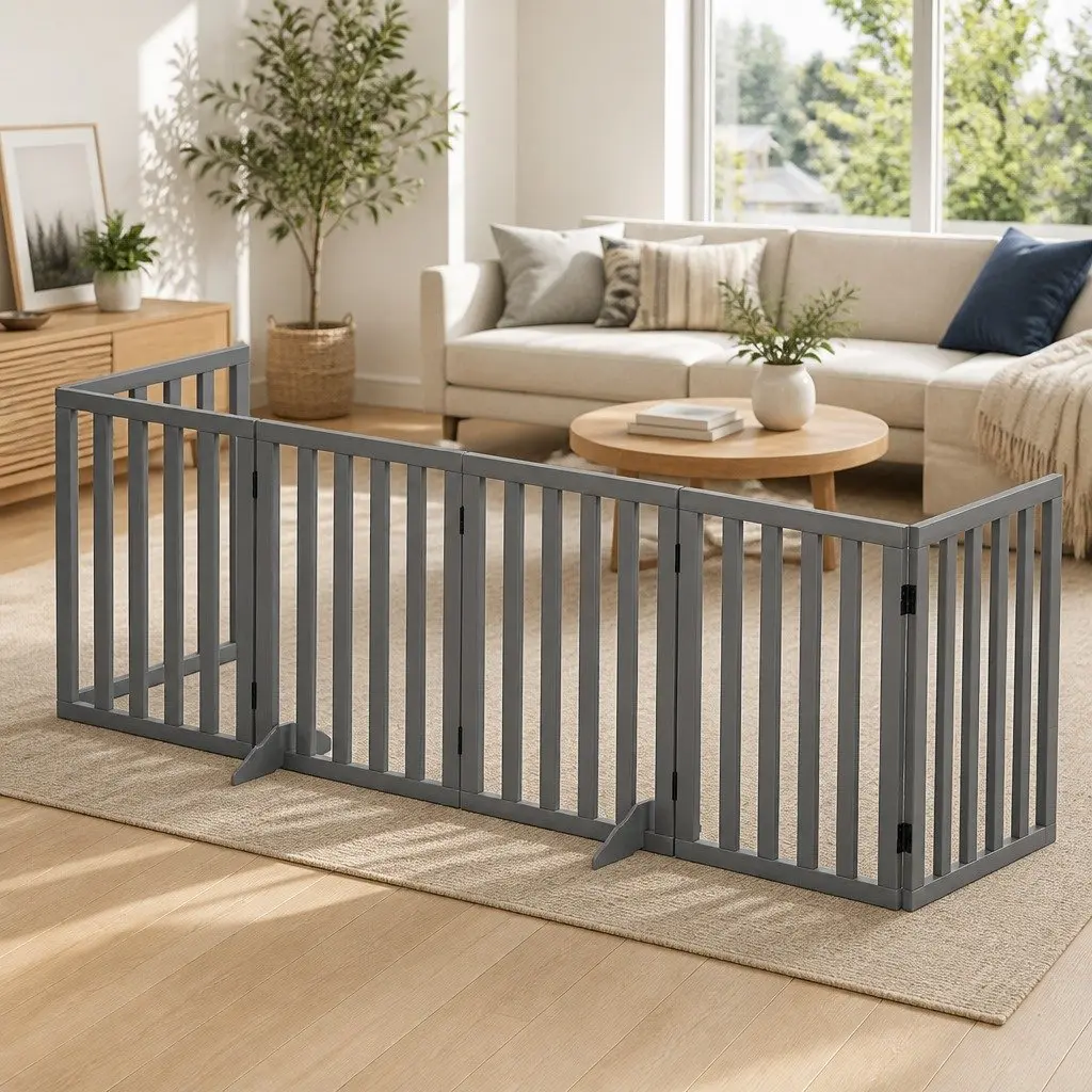 Dog Playpen Enclosure 6 Panel Foldable Grey Pet Fence