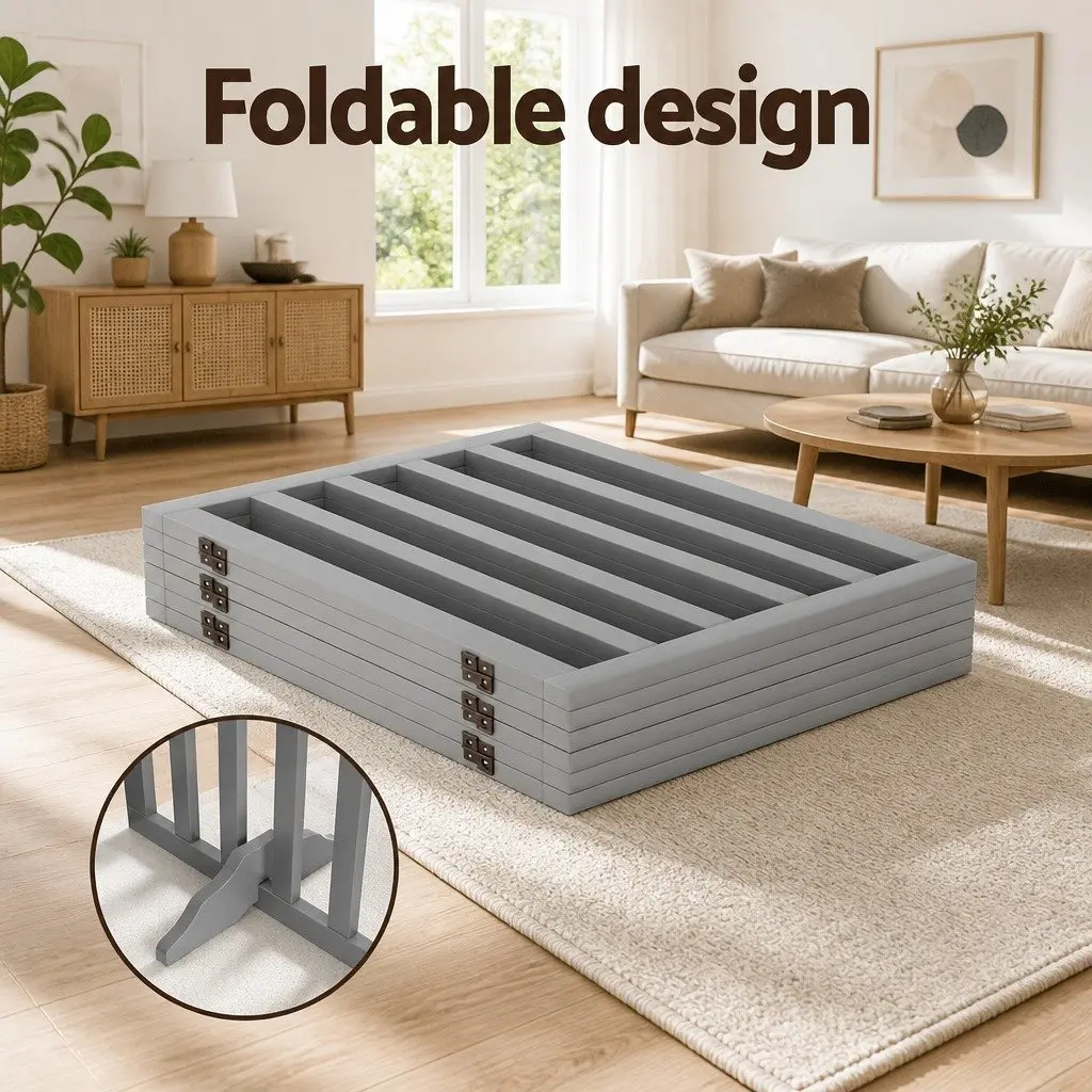 Dog Playpen Enclosure 6 Panel Foldable Grey Pet Fence
