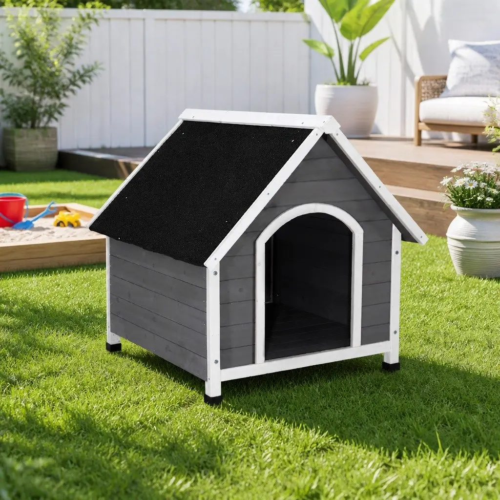 Dog Kennel Large Weatherproof Wooden Indoor Outdoor House Grey