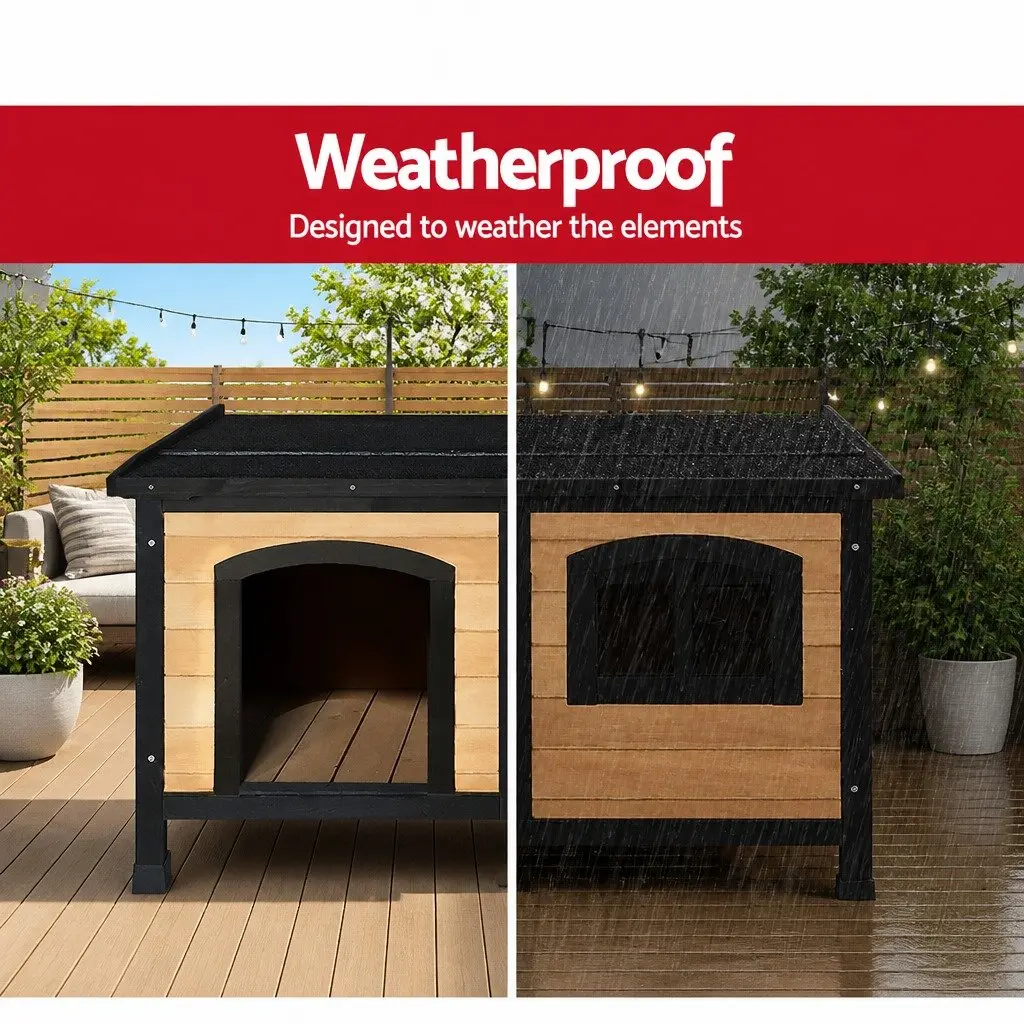 Large Dog Kennel Wooden Outdoor Indoor House Weatherproof with Ventilation and Elevated Flooring