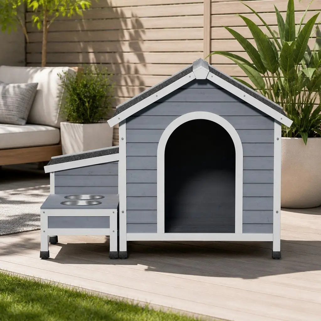 Dog Kennel Large Wooden Weatherproof Indoor Outdoor Pet Cabin Grey White