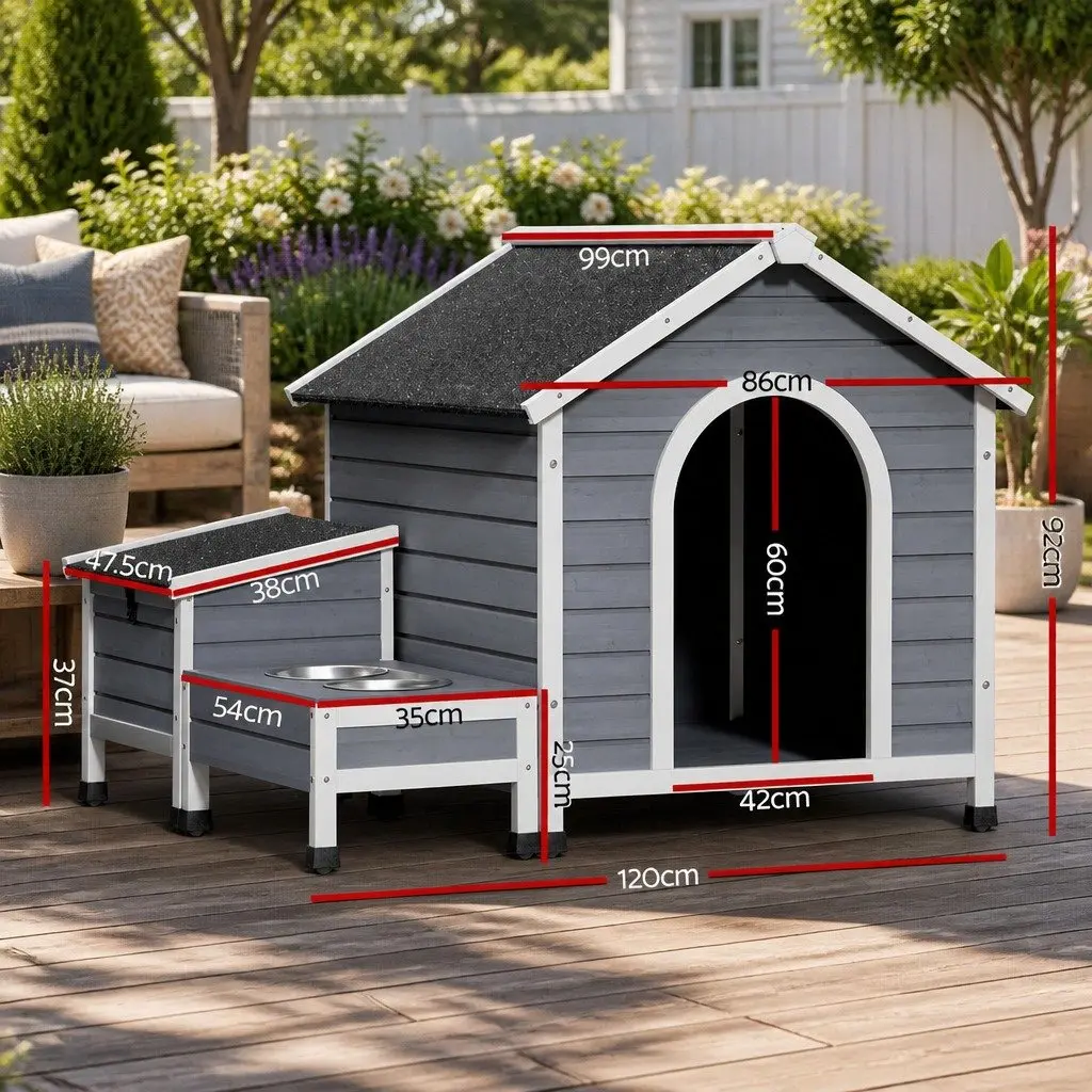 Dog Kennel Large Wooden Weatherproof Indoor Outdoor Pet Cabin Grey White