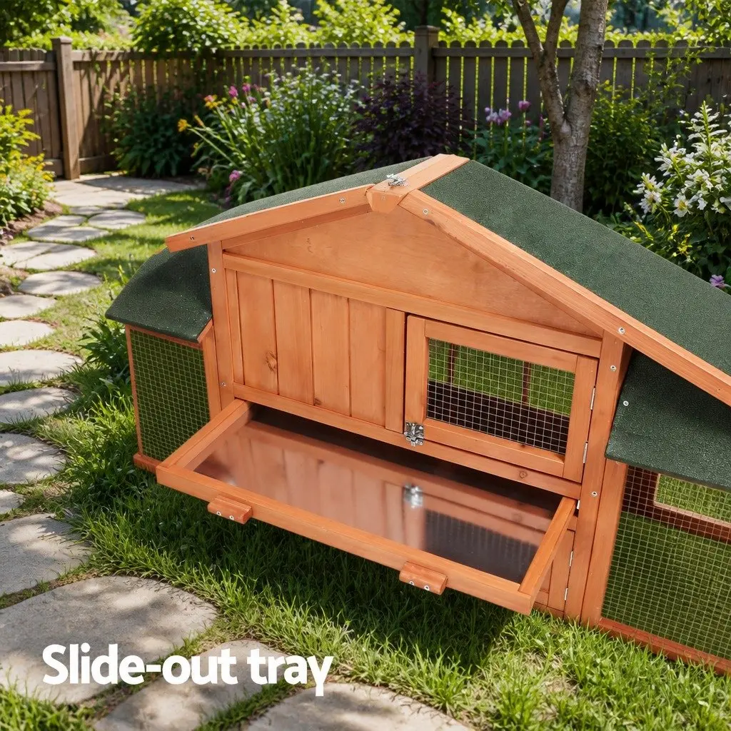 Wooden Pet Hutch Large Outdoor Cage with Two-Level Layout and Asphalt Roof