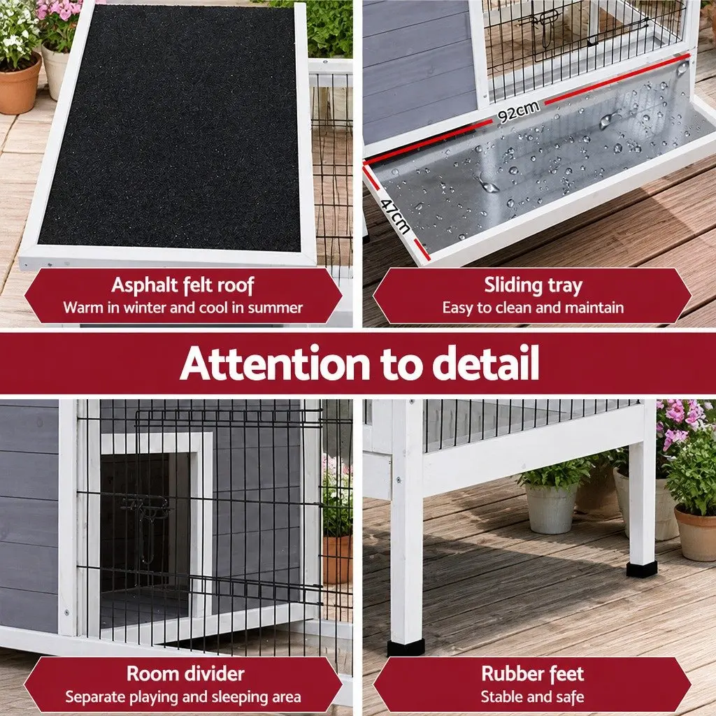 Wooden Rabbit Hutch 97cm Large Outdoor Cage with Dual Areas and Easy Access Doors