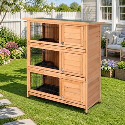 Rabbit Hutch Chicken Coop 91.5cm Wooden Outdoor Cage 3-Tier Small Animal House