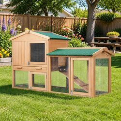 Spacious Beige Rabbit Hutch and Chicken Coop 138cm